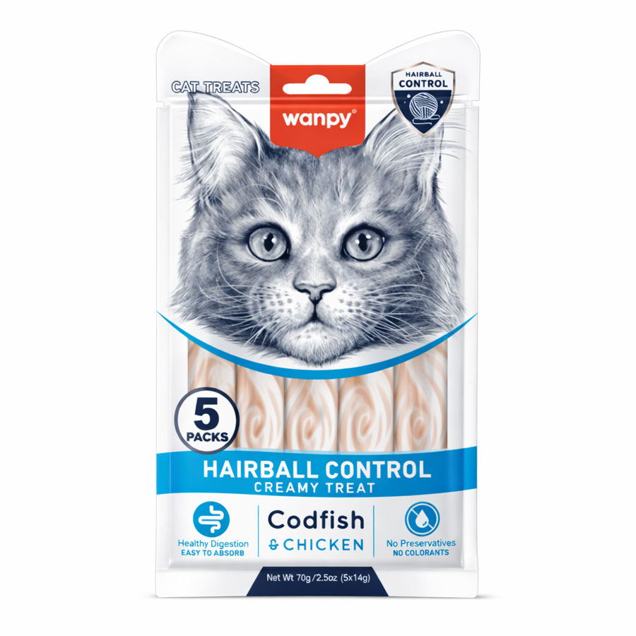 بستنی درمانی گربه ونپی ضد گلوله مویی با طعم مرغ و ماهی کاد Wanpy Hairball Control Creamy Treat