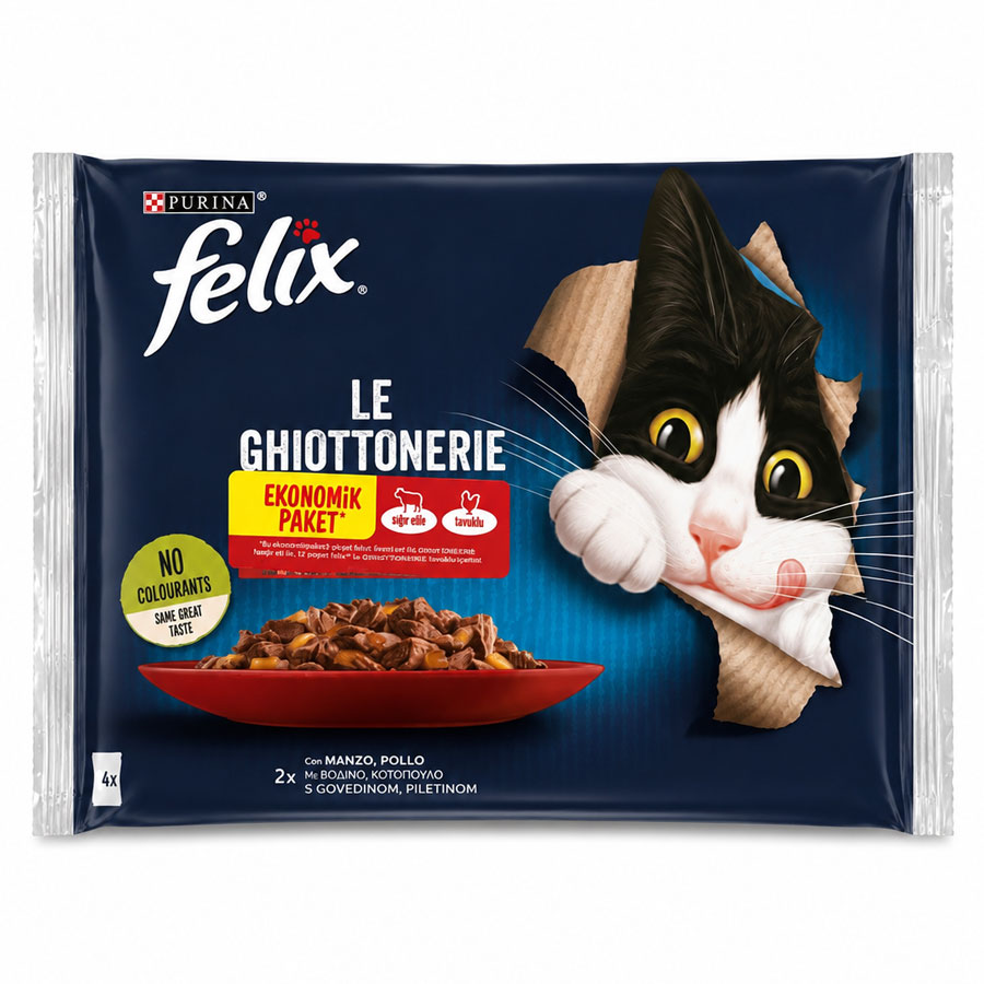 پوچ گربه فلیکس با طعم مرغ و گوشت در ژله بسته 4 عددی