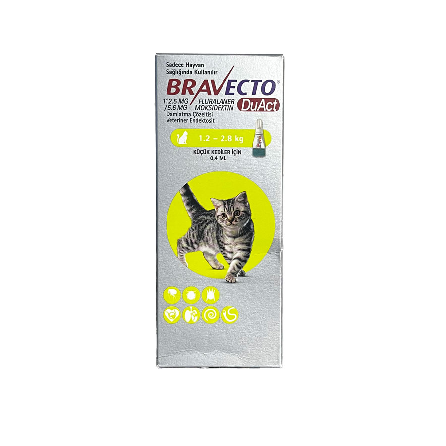 قطره موضعی ضدکک و کنه گربه های نژاد 1.2 تا 2.8 کیلوگرم براوکتو Bravecto DuAct Spot-On Solution for Small Cats