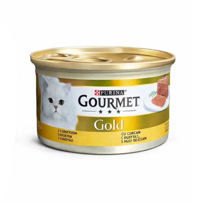 کنسرو گربه گورمت با طعم بوقلمون Gourmet Gold with Turkey وزن 85 گرم
