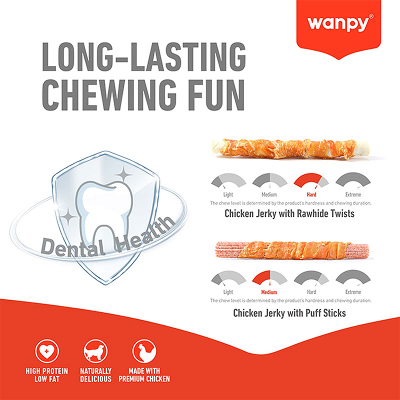 تشویقی سگ ونپی با طعم مرغ Wanpy Chewy Chicken & Puff Sticks Twists