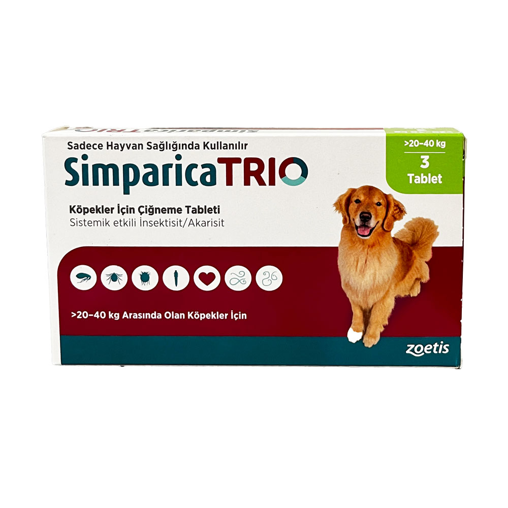 قرص ضد کک و کنه سگ سیمپاریکا تریو وزن 20 تا 40 کیلوگرم zoetis simparica TRIO