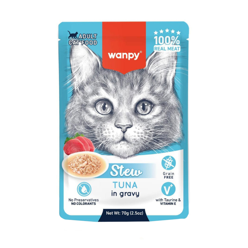 پوچ خورشتی گربه ونپی مدل استیو با طعم تن Wanpy Stew With Tuna in Gravy وزن 70 گرم