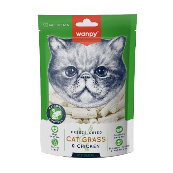 تشویقی گربه ونپی طعم مرغ و علف گربه Wanpy cat grass & chicken
