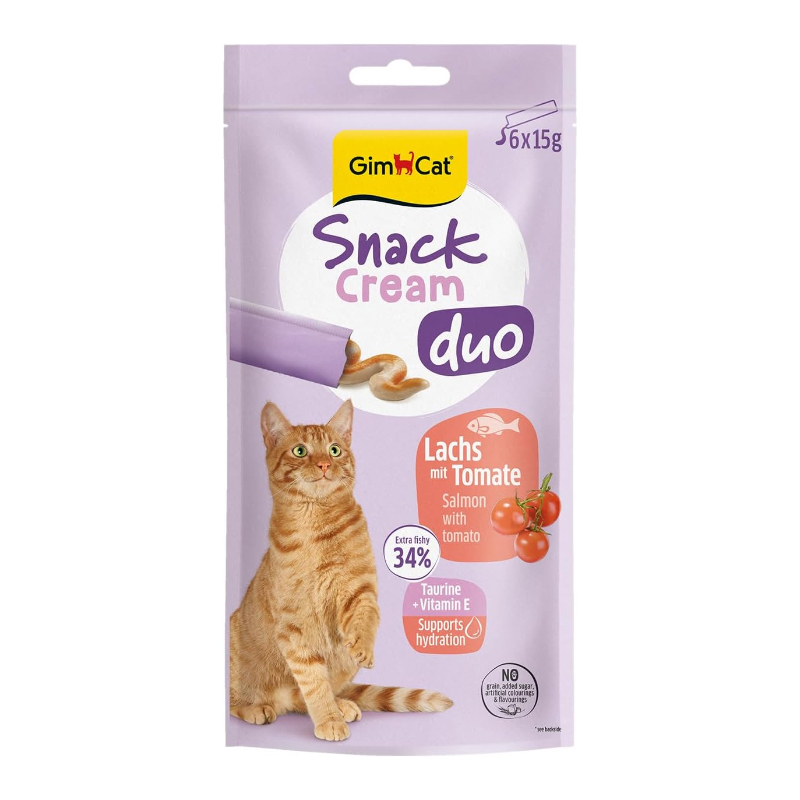 بستنی گربه جیم کت با طعم ماهی سالمون و گوجه فرنگی GimCat Snack Cream Duo