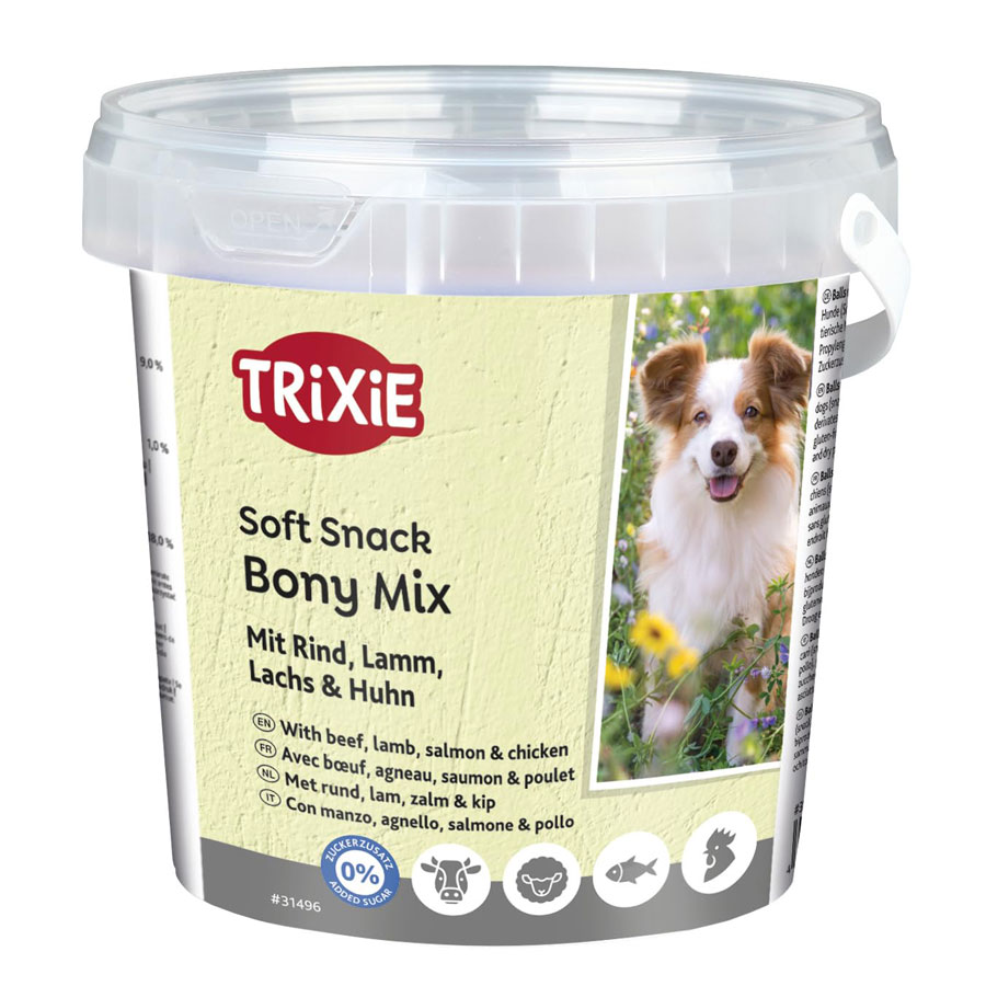 تشویقی سگ سطلی مدل استخوان با طعم بیف، مرغ، بره و سالمون تریکسی trixie bony mix