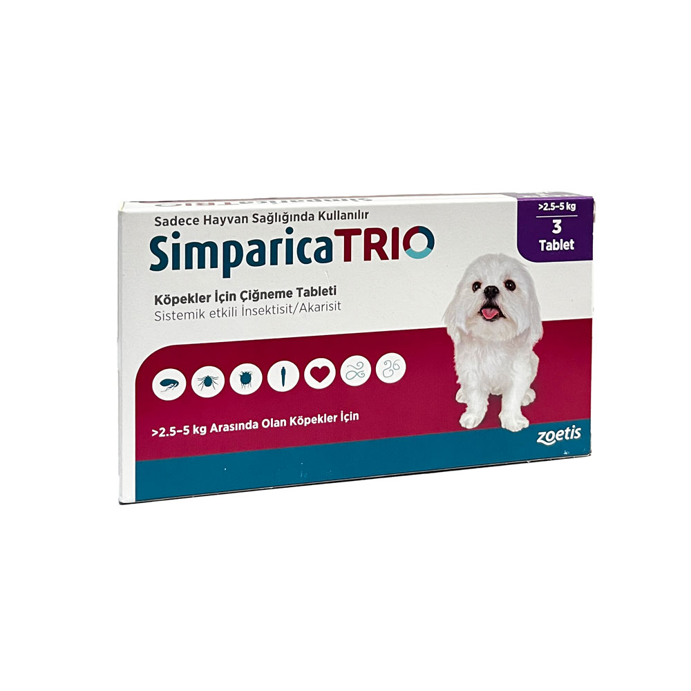 قرص ضد کک و کنه سگ سیمپاریکا تریو وزن 2.5 تا 5 کیلوگرم zoetis simparica TRIO