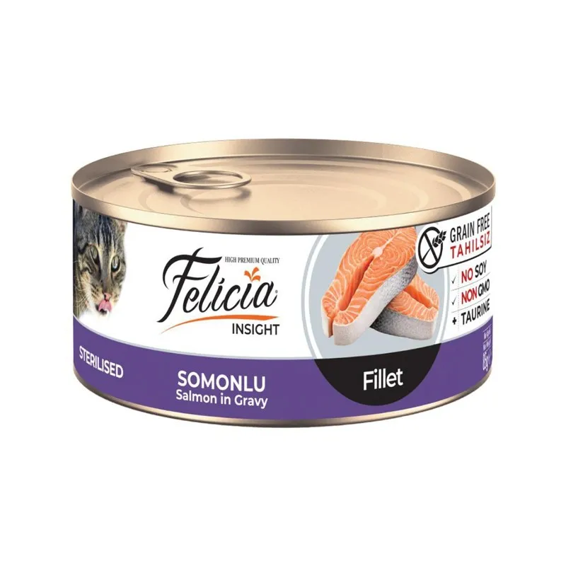کنسرو گربه عقیم شده فلیشیا با طعم ماهی سالمون در سس Felicia Canned Food For Sterilised Cats With Salmon In Gravy