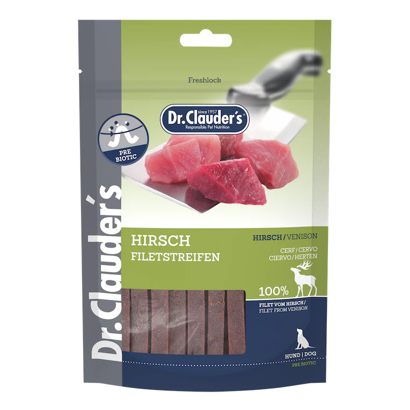 تشویقی سگ دکتر کلادرز مدل نواری گوشت گوزن Dr.Clauder´s venison fillet