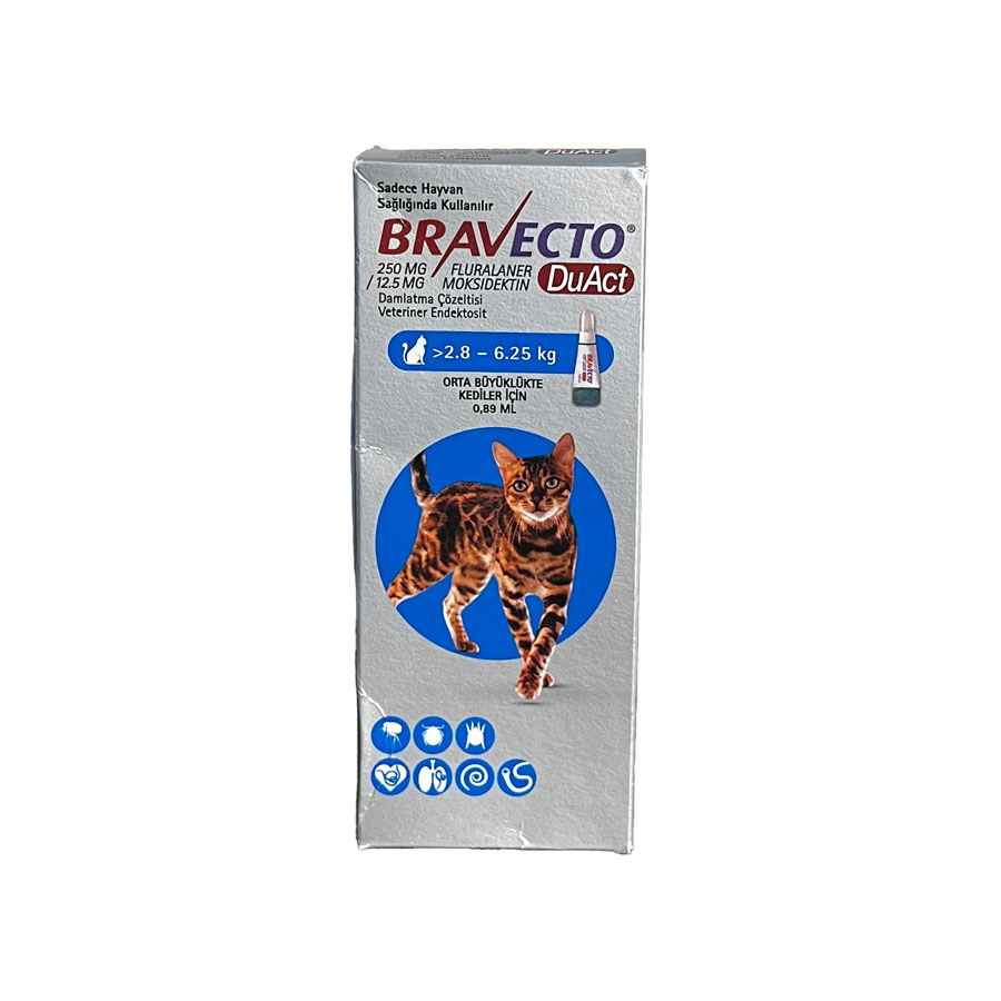 قطره موضعی ضدکک و کنه گربه های نژاد 2.8 تا 6.25 کیلوگرم براوکتو Bravecto DuAct Spot-On Solution for Small Cats