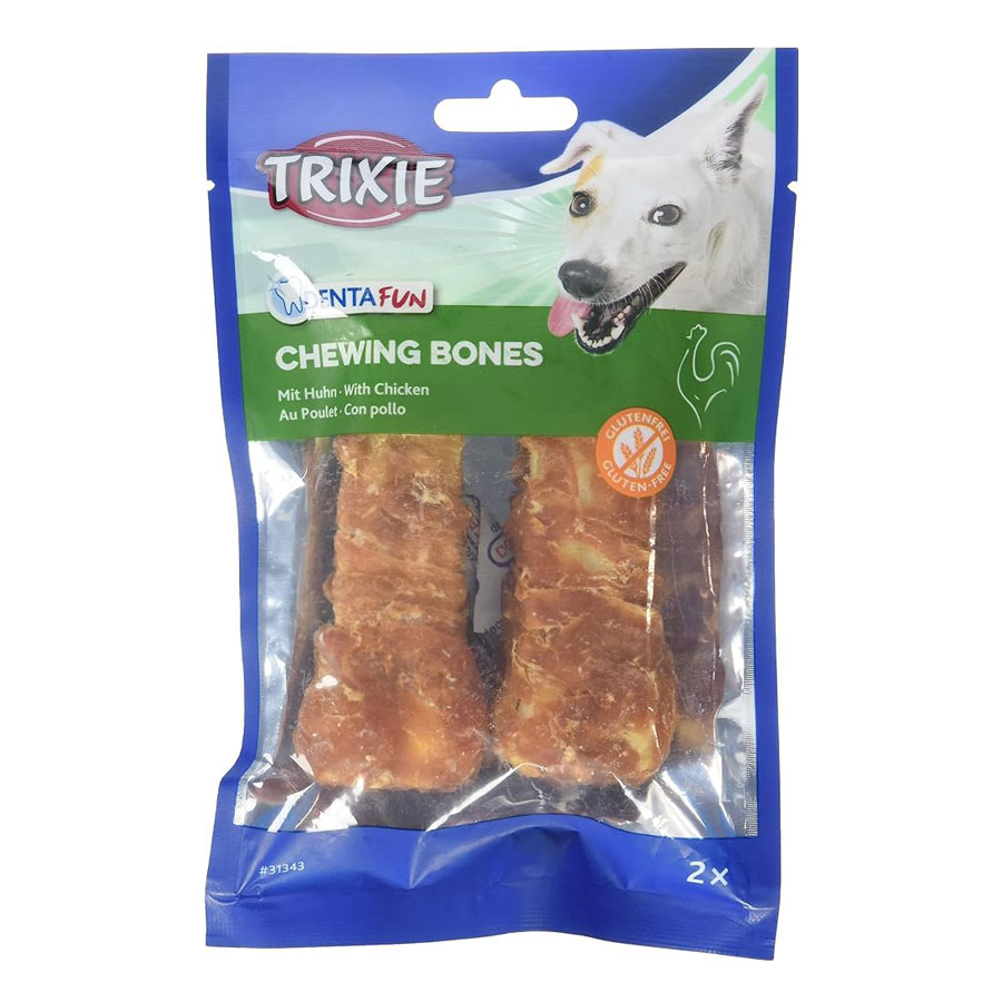تشویقی سگ تریکسی استخوان فلورایدی با دورپیچ مرغ chewing bones