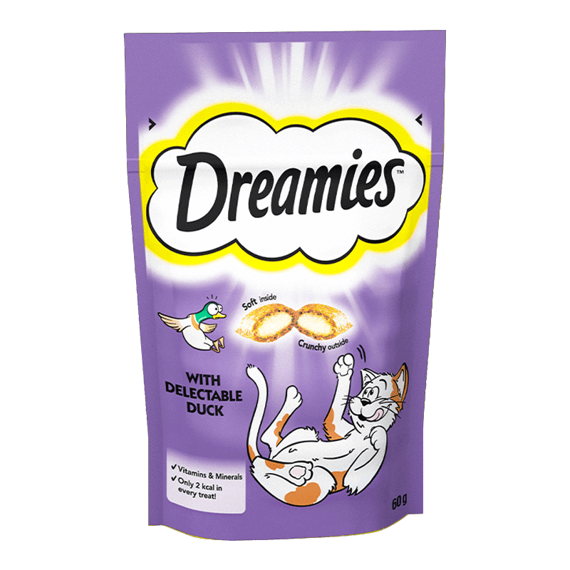 تشویقی گربه دریمیز با طعم اردک Dreamies Cat Snack with Duck وزن 60 گرم