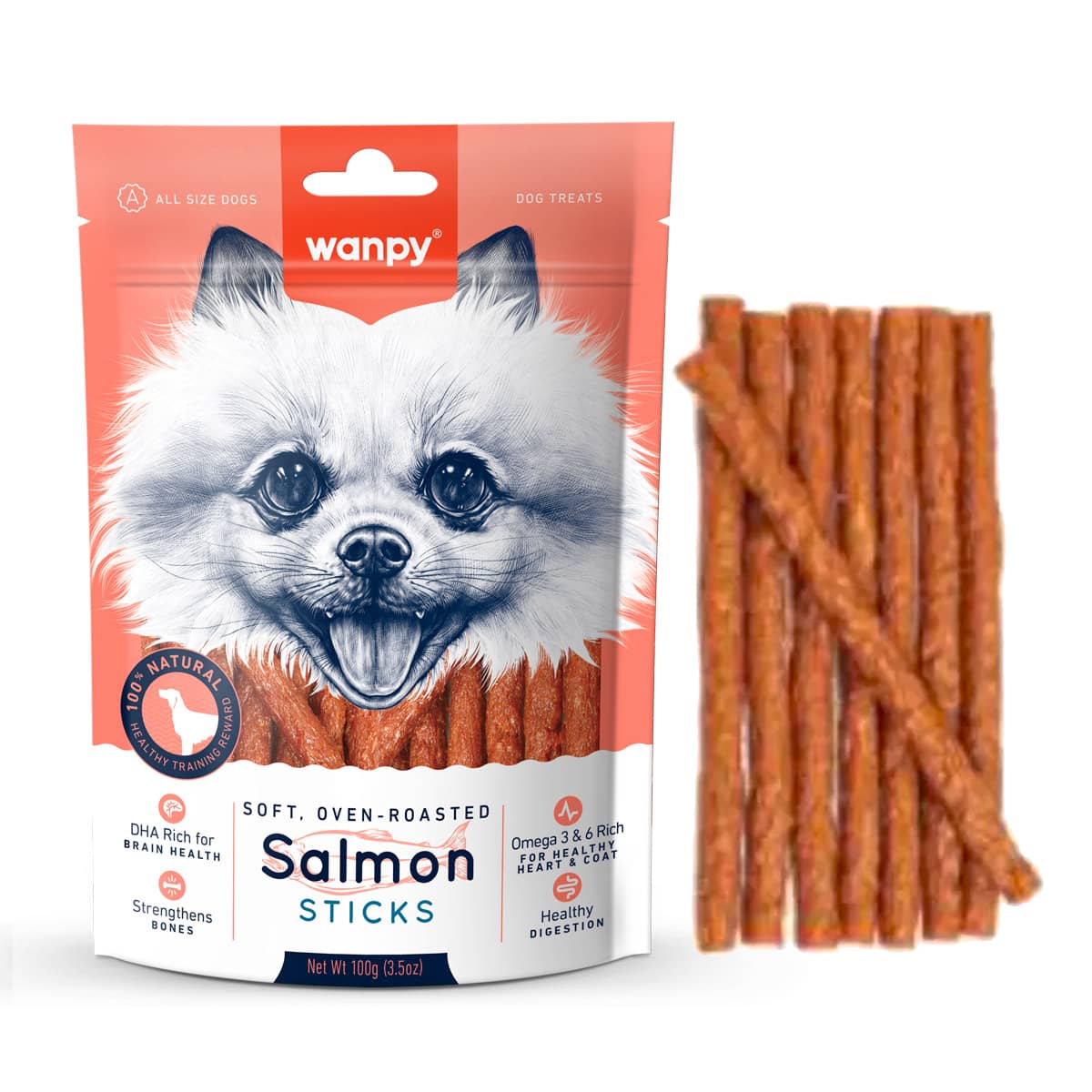 تشویقی سگ ونپی مدل نواری سالمون wanpy salmon sticks