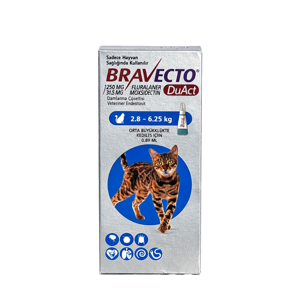 قطره موضعی ضدکک و کنه گربه های نژاد 2.8 تا 6.25 کیلوگرم براوکتو Bravecto DuAct Spot-On Solution for Small Cats