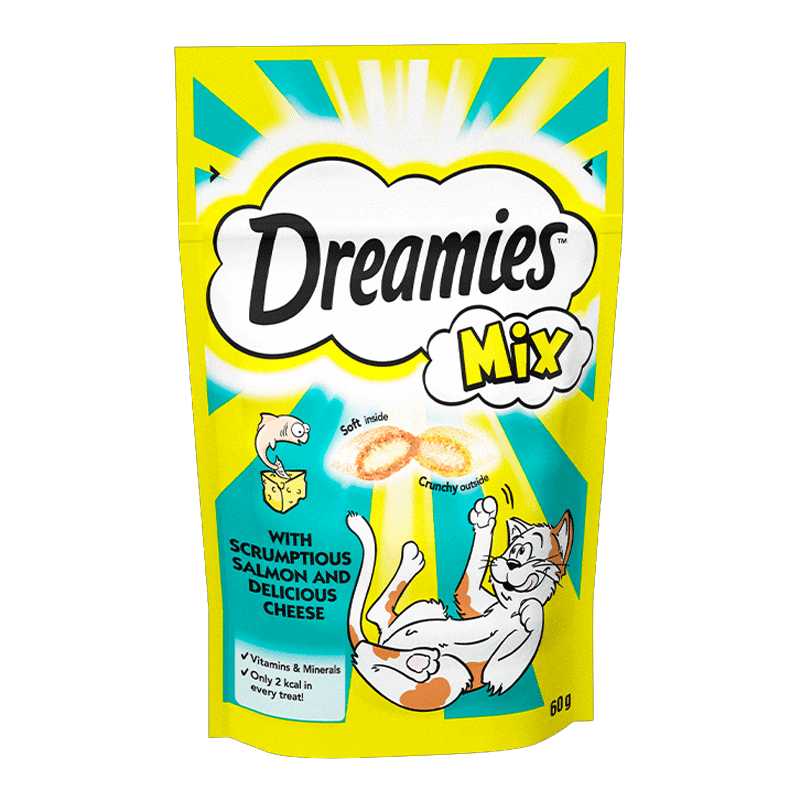 تشویقی گربه دریمیز با طعم ماهی سالمون و پنیر Dreamies Cat Snack with Cheese & Salmon وزن 60 گرم