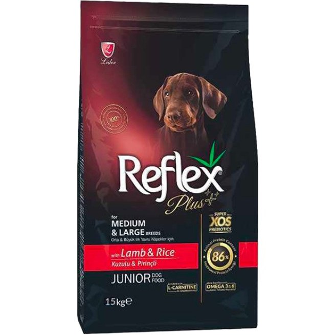 غذا خشک سگ رفلکس پلاس 3 کیلویی طعم بره و برنج توله سگ جونیور متوسط و بزرگ | reflex medium & large junior 3kg