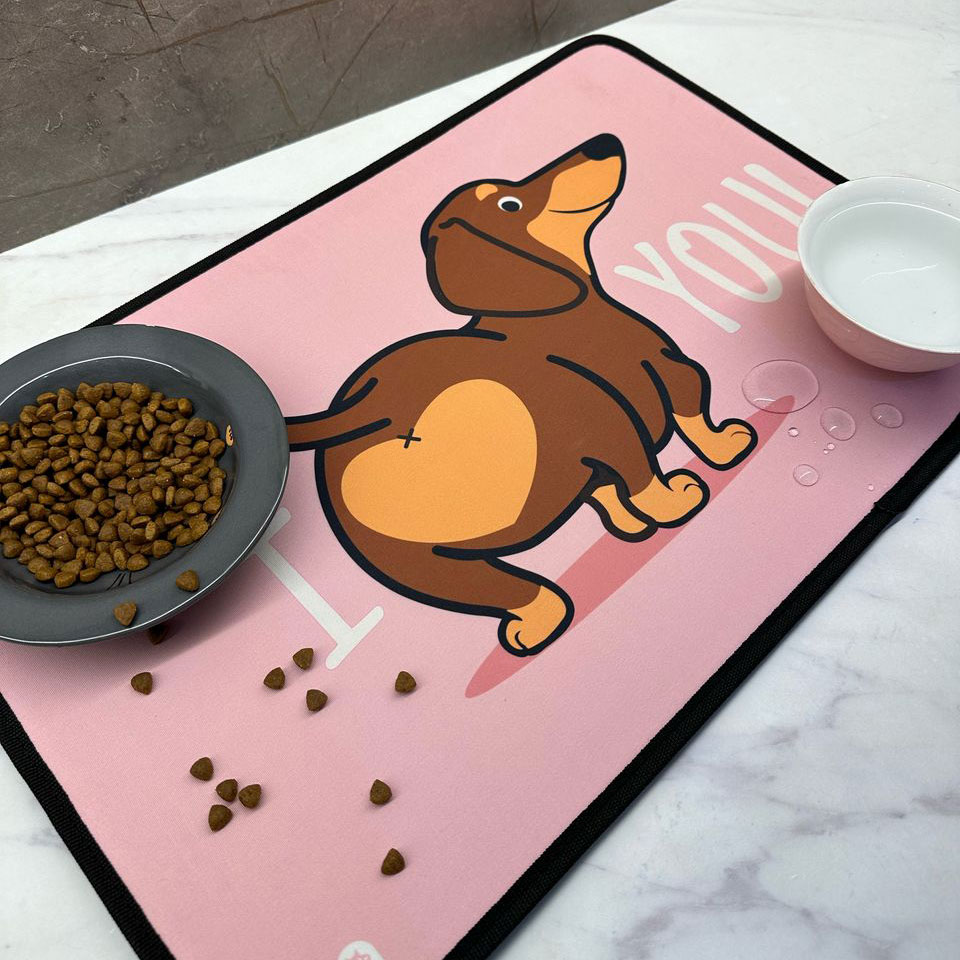 مت زیر ظرف آب و غذا می پت طرح قلب و سگ