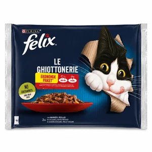 پوچ گربه فلیکس با طعم مرغ و گوشت در ژله بسته 4 عددی