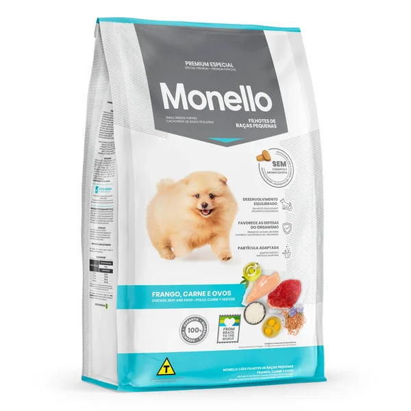 غذای خشک سگ مونلو توله سگ نژاد کوچک با طعم مرغ، گوشت و تخم مرغ monello