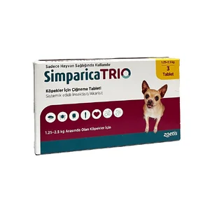 قرص ضد کک و کنه سگ سیمپاریکا تریو وزن 1.25 تا 2.5 کیلوگرم zoetis simparica TRIO