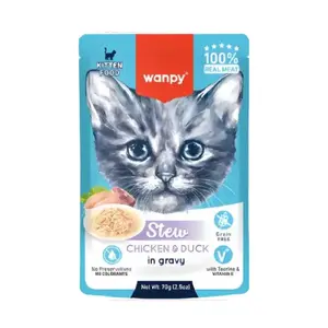 پوچ خورشتی بچه گربه ونپی مدل استیو با طعم مرغ و اردک Wanpy Stew With Chicken & Duck in Gravy وزن 70 گرم