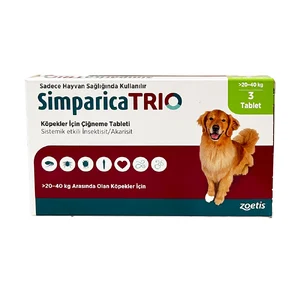 قرص ضد کک و کنه سگ سیمپاریکا تریو وزن 20 تا 40 کیلوگرم zoetis simparica TRIO