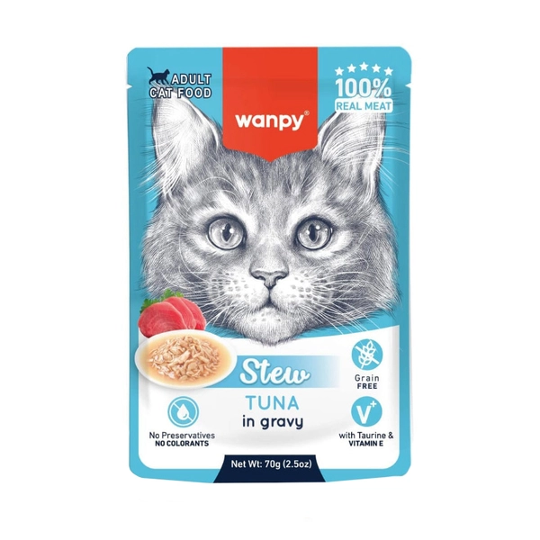 پوچ خورشتی گربه ونپی مدل استیو با طعم تن Wanpy Stew With Tuna in Gravy وزن 70 گرم