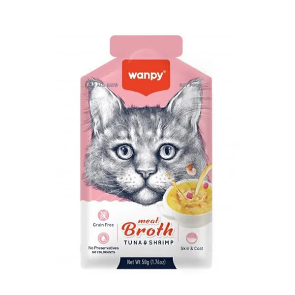 سوپ گربه ونپی با طعم ماهی تن و میگو Wanpy Cat Meat Broth With Tuna And Shrimp وزن 50 گرم
