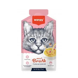 سوپ گربه ونپی با طعم ماهی تن و میگو Wanpy Cat Meat Broth With Tuna And Shrimp وزن 50 گرم