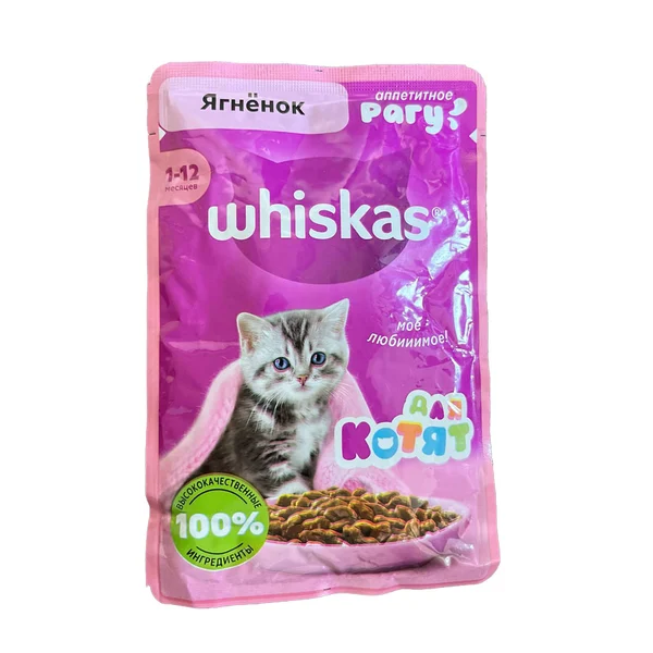 پوچ بچه گربه ویسکاس روس با طعم بره در سس Whiskas chicken in gravy وزن 75 گرم