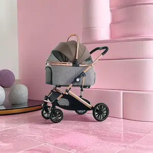 کالسکه چرمی 3 کاره لاکچری حمل سگ و گربه BNDC