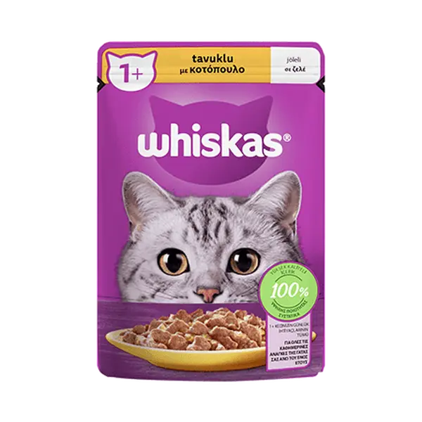 پوچ گربه ویسکاس با طعم مرغ در سس Whiskas chicken in gravy وزن 85 گرم
