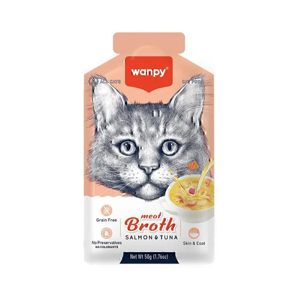 سوپ گربه ونپی با طعم ماهی تن و سالمون Wanpy Cat Meat Broth With Tuna And Salmon وزن 50 گرم