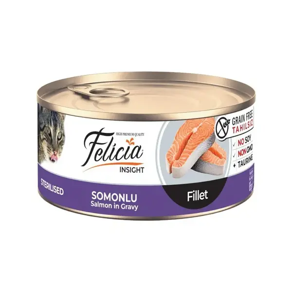 کنسرو گربه عقیم شده فلیشیا با طعم ماهی سالمون در سس Felicia Canned Food For Sterilised Cats With Salmon In Gravy