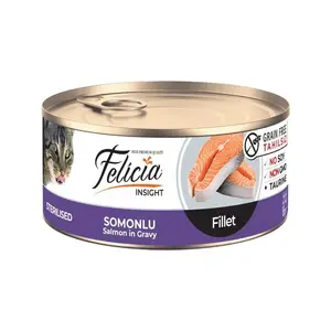 کنسرو گربه عقیم شده فلیشیا با طعم ماهی سالمون در سس Felicia Canned Food For Sterilised Cats With Salmon In Gravy