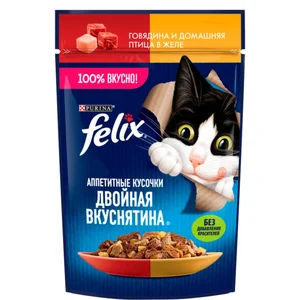 پوچ گربه فلیکس با طعم گوشت گاو و پرنده در ژله