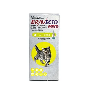 قطره موضعی ضدکک و کنه گربه های نژاد 1.2 تا 2.8 کیلوگرم براوکتو Bravecto DuAct Spot-On Solution for Small Cats