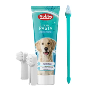 ست مسواک و خمیر دندان سگ نوبی با طعم نعنا Nobby tooth paste وزن 100 گرم