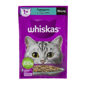 پوچ گربه ویسکاس با طعم گوشت گاو و خرگوش در ژله Whiskas Beef & Rabbit
